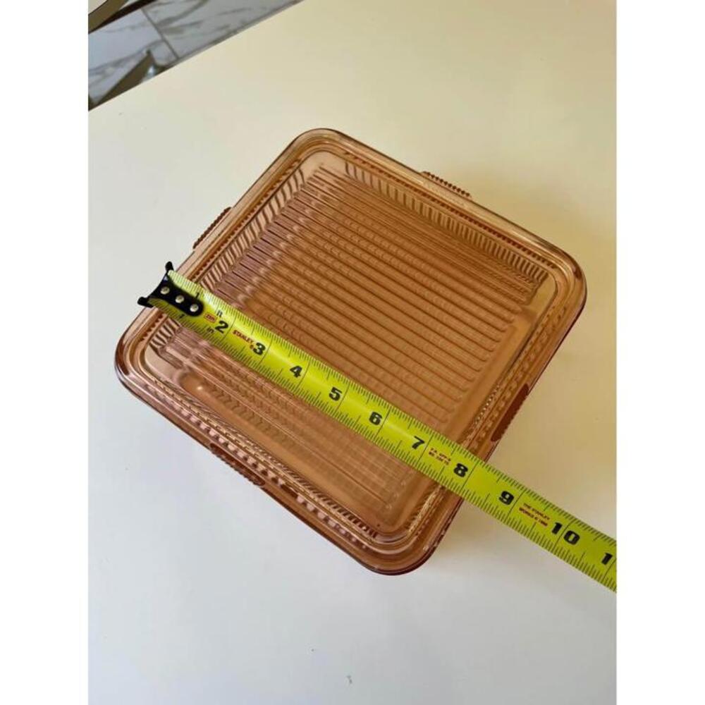 Vintage Pink Refrigerator Glass 8” Square Federal Glass Depression 1940s 1950s